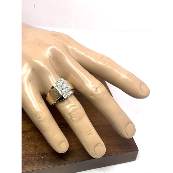 Men's Ring 14k Yellow Gold Diamond 0.50ctw Statement Cocktail Estate Size 11.5 - Picture 4 of 14